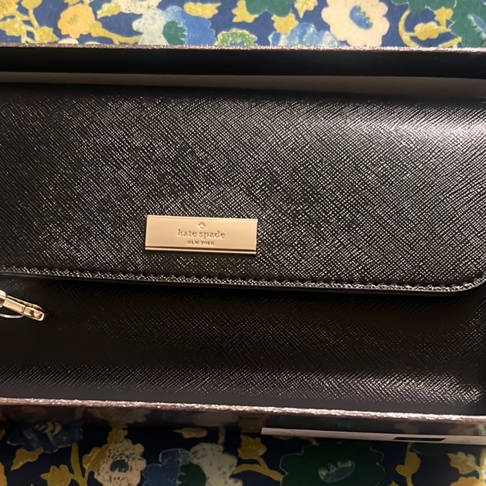 Kate Spade Black Leather Wallet with Gold Hardware